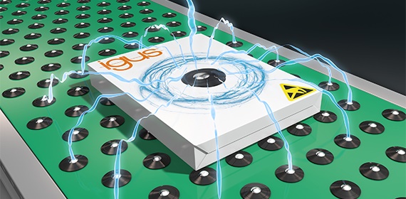 Bola de transporte de plástico con conductividad eléctrica de igus®