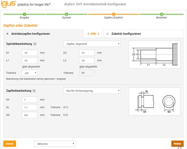 Configurador drylin® SHT tecnología de accionamiento