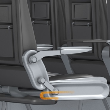 Interior de los aviones: cadena portacables en ajuste horizontal de asiento