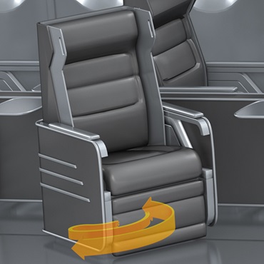 Interior de los aviones: cadena portacables en el ajuste del asiento giratorio