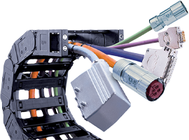 Sistemas de suministro de energía listos para conectar, cadenas portacables, cables y conectores industriales