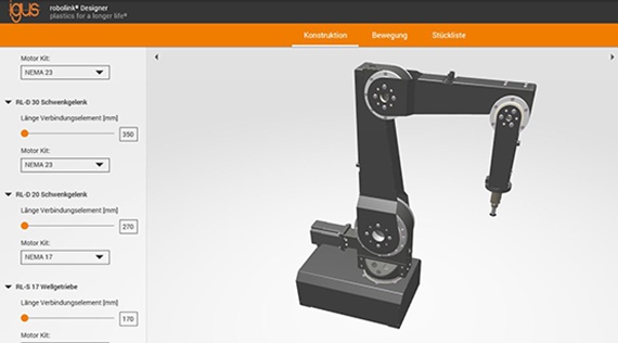 Brazo articulado robolink® D en el diseñador robolink®